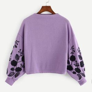 Purple floral Embroidered lantern sleeve sweater  Shein 3XL / 4XL